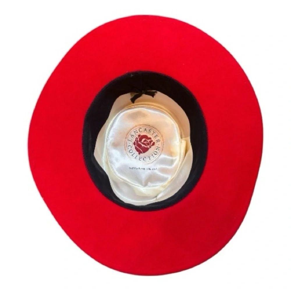Vintage Lancaster Collection Red Wool Cowgirl Hat Size M Silver Band Red Gems